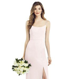 Dessy Blush Spaghetti Strap V-Back Crepe Gown